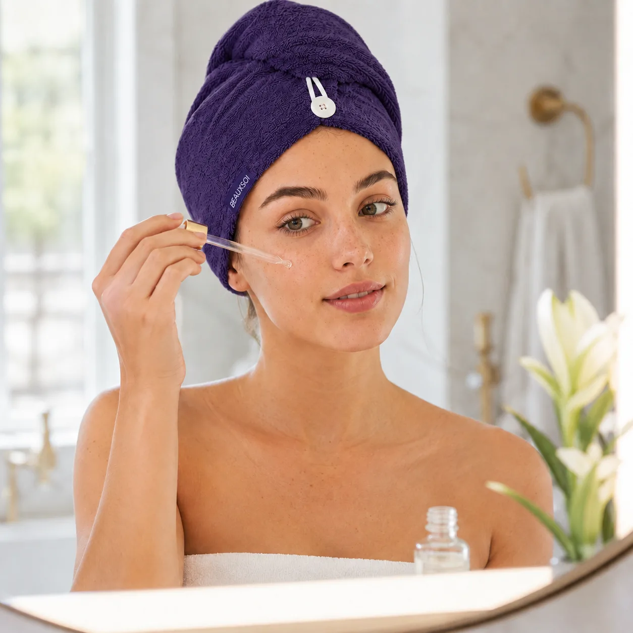 Antibacterial Microfiber Hair Towel Wrap – Empowered Purple gallery image 1 thumbnail 2