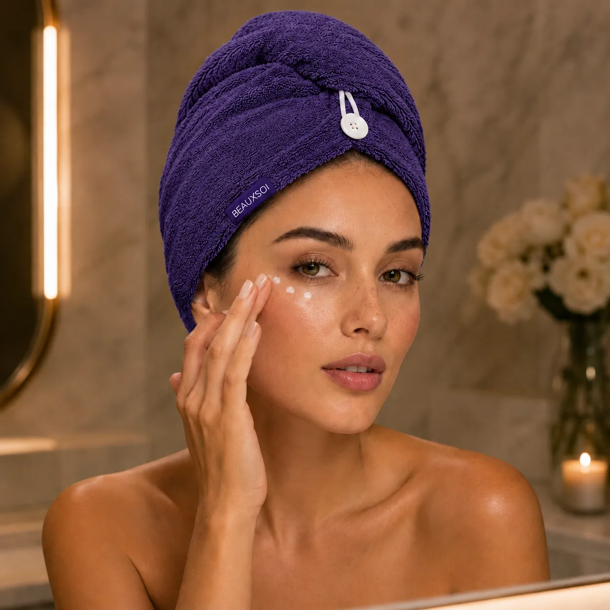 Antibacterial Microfiber Hair Towel Wrap – Empowered Purple promo