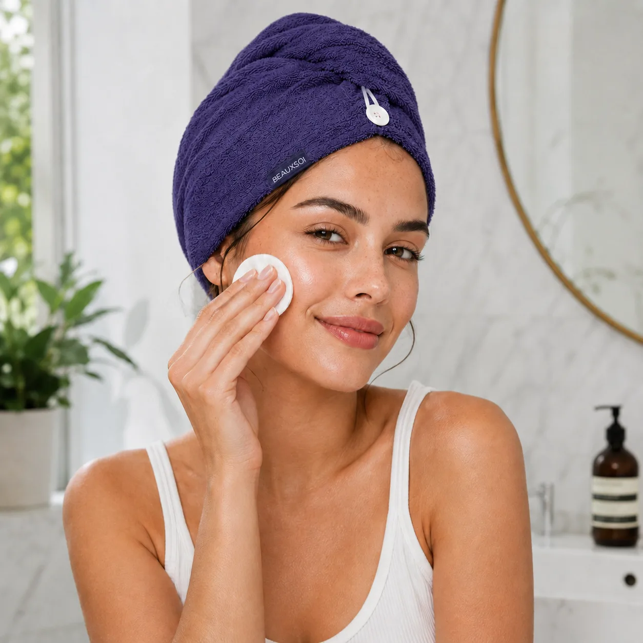 Antibacterial Microfiber Hair Towel Wrap – Empowered Purple thumbnail 1