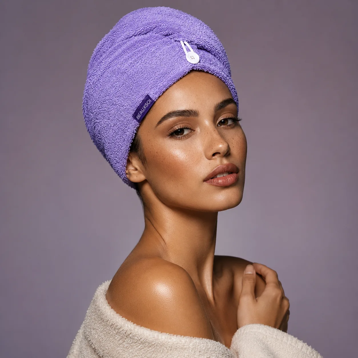 Copper-Infused Microfiber Hair Towel – Serenity Mauve gallery image 2 thumbnail 3