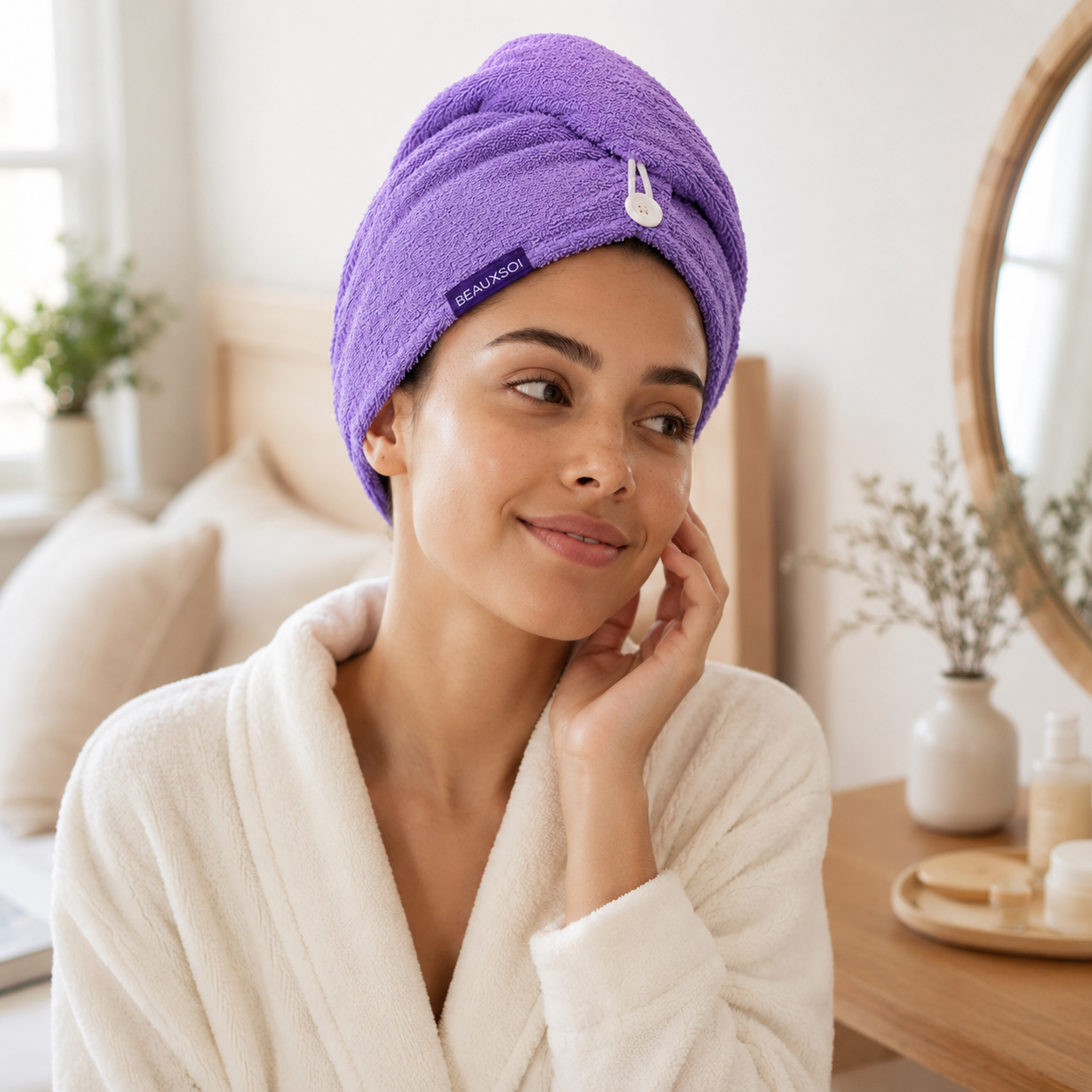 Copper-Infused Microfiber Hair Towel – Serenity Mauve gallery image 1 thumbnail 2
