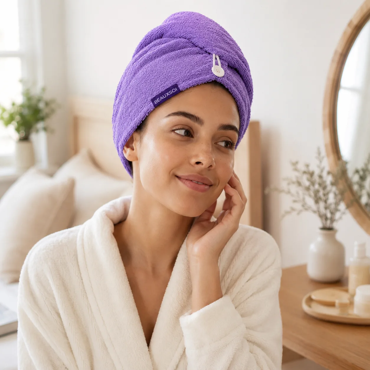Copper-Infused Microfiber Hair Towel – Serenity Mauve gallery image 1 thumbnail 2