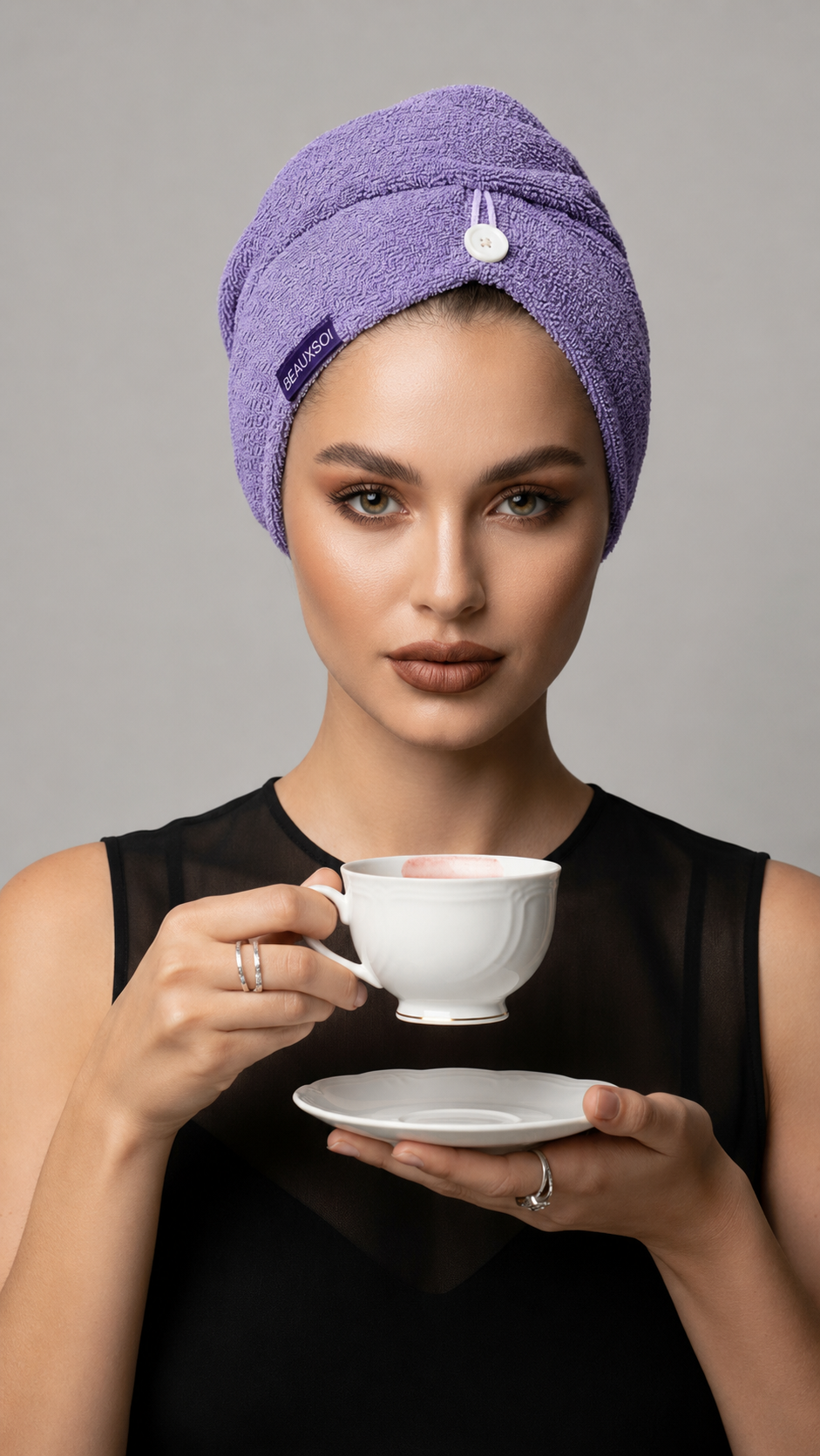 Copper-Infused Microfiber Hair Towel – Serenity Mauve gallery image 3 thumbnail 4