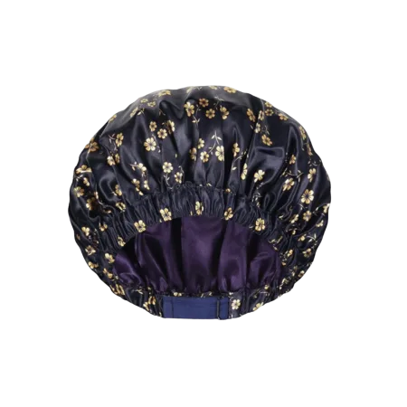 Beauxsoi Fleur de Nuit premium satin-lined waterproof shower cap for luxury hair protection