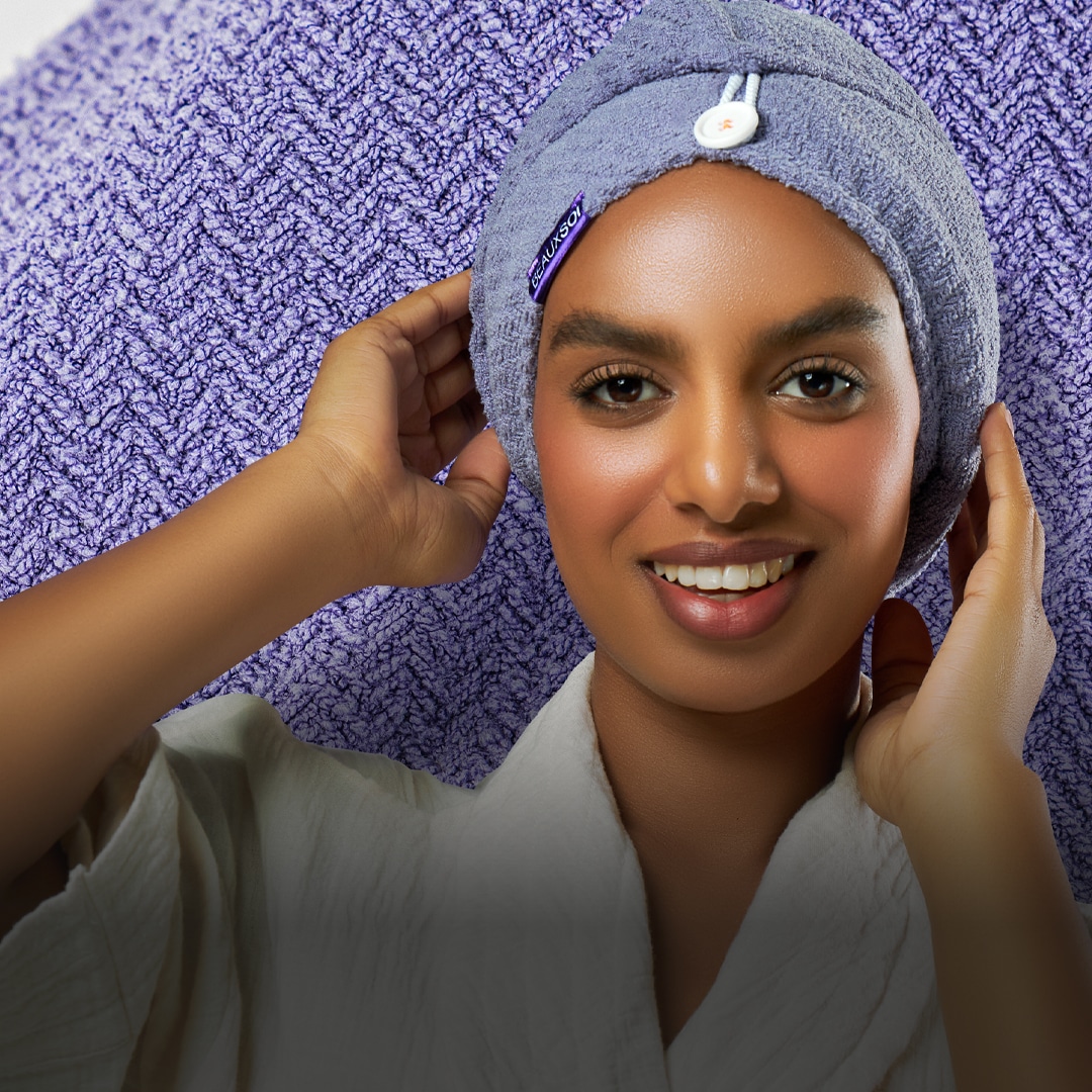 Copper-Infused Microfiber Hair Towel – Serenity Mauve gallery image 5 thumbnail 6