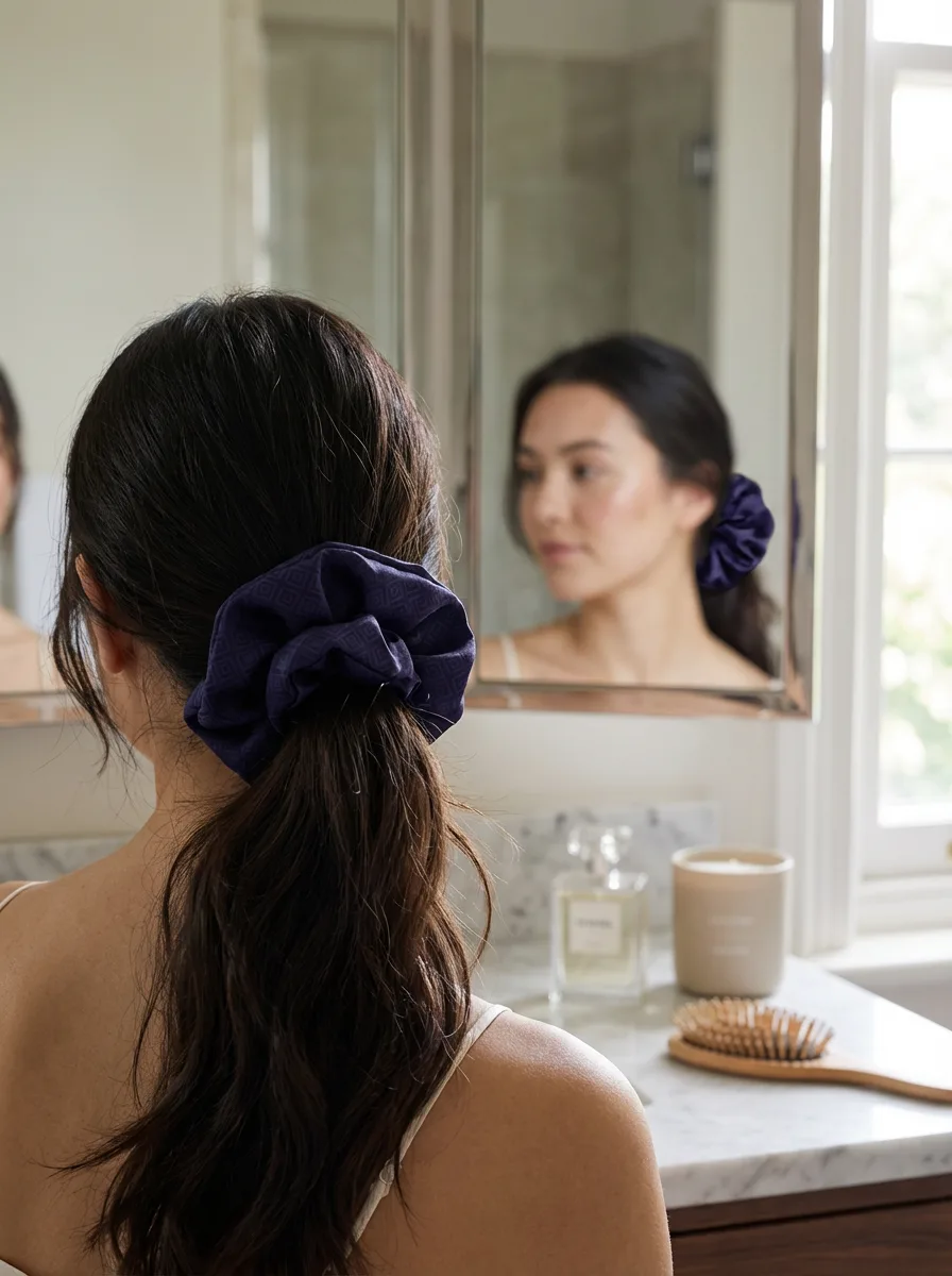 Signature Satin Scrunchy – Noir Pétale thumbnail 1