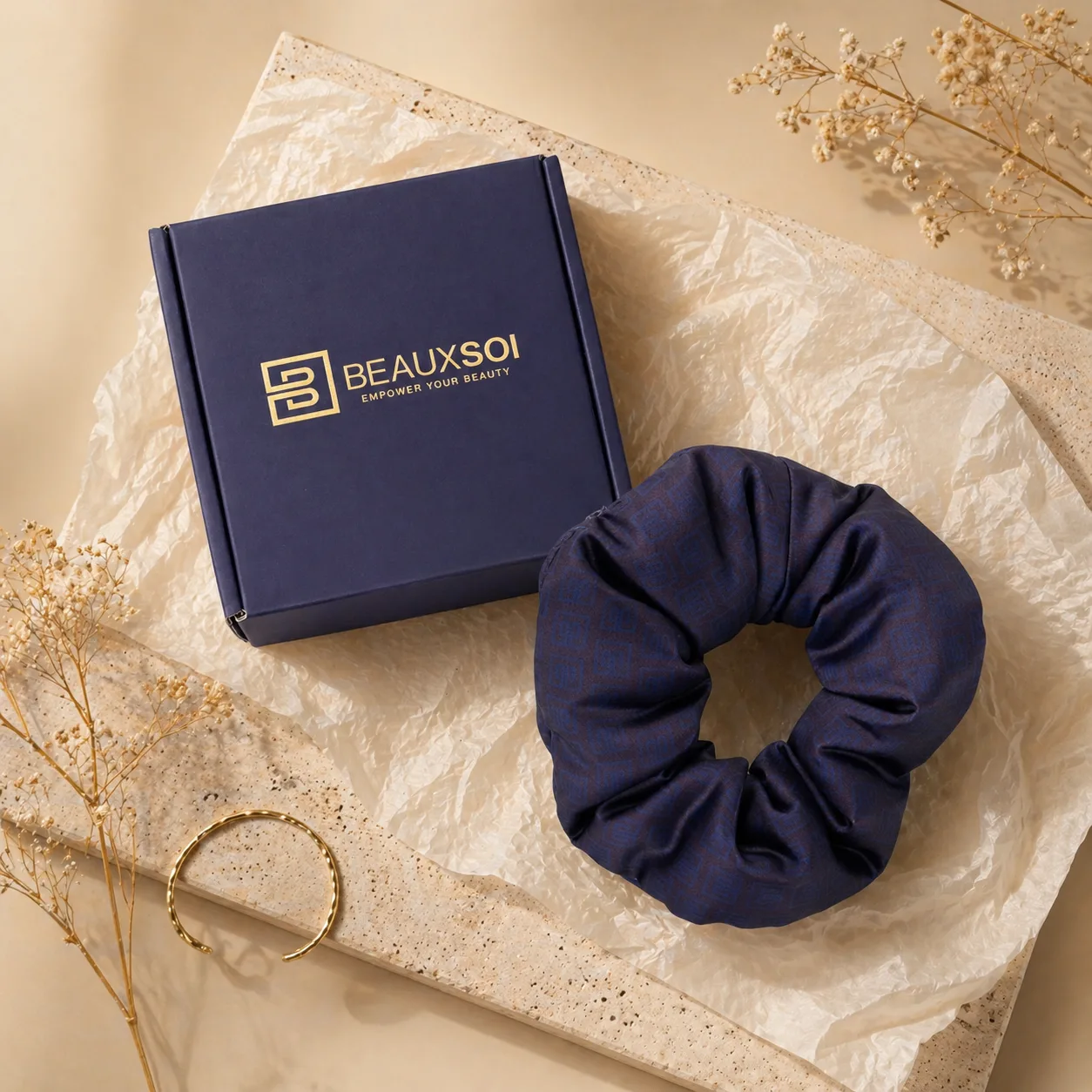 Signature Satin Scrunchy – Noir Pétale gallery image 2 thumbnail 3
