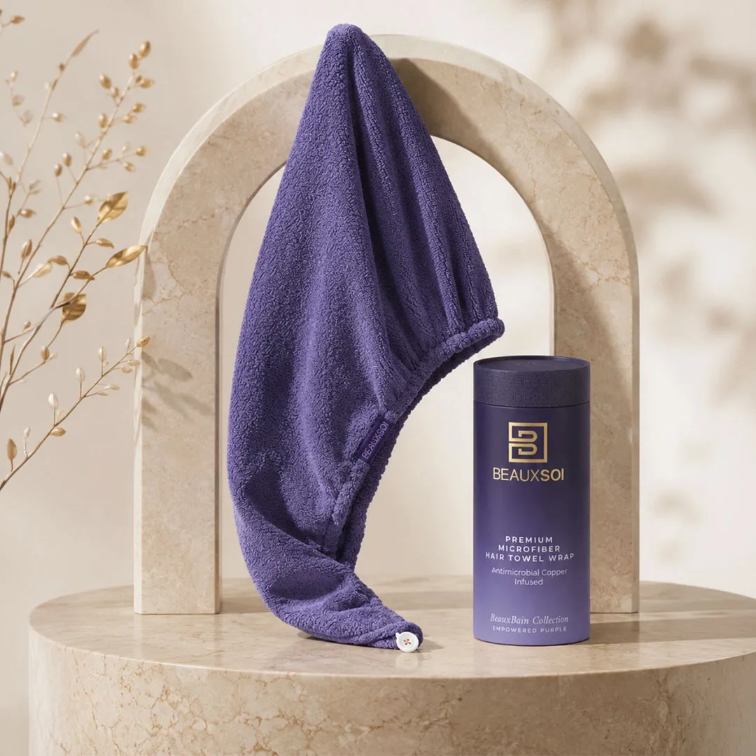 Antibacterial Microfiber Hair Towel Wrap Empowered Purple