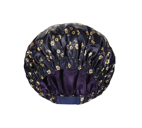 Beauxsoi Fleur de Nuit premium satin-lined waterproof shower cap for luxury hair protection