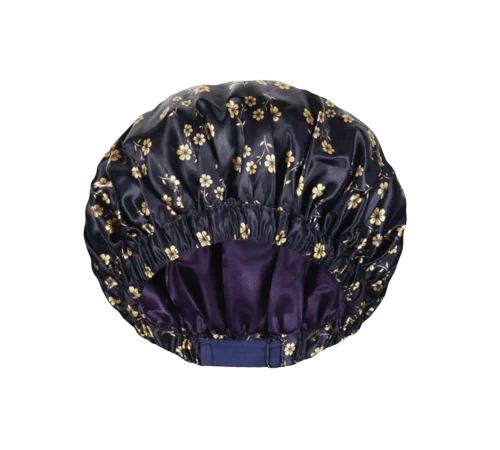 Beauxsoi Fleur de Nuit premium satin-lined waterproof shower cap for luxury hair protection